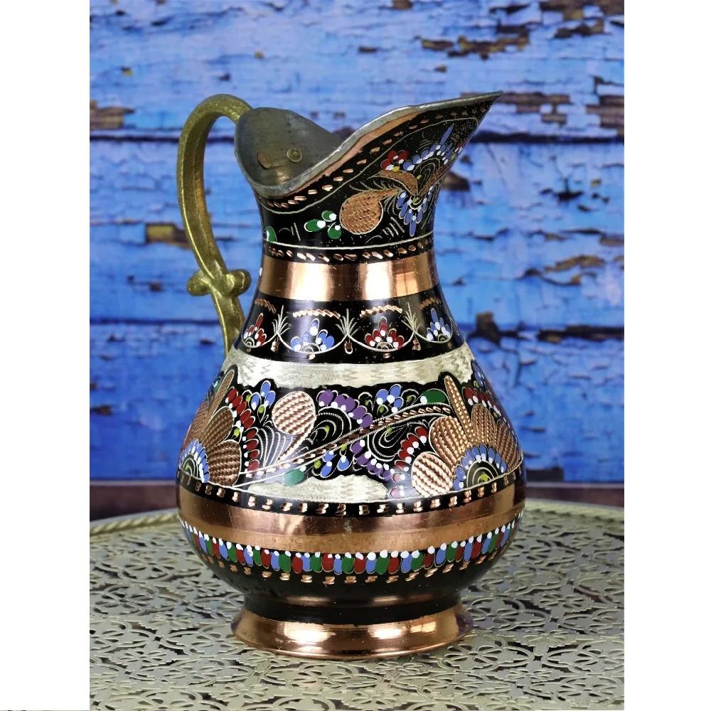 2-Copper Pitcher Turkish Water Pitcher Large Water Jug Juice Jug Pure Copper Pitcher Carafe 2 Lt (70 fl) Handhamade MADE IN TURKEY
