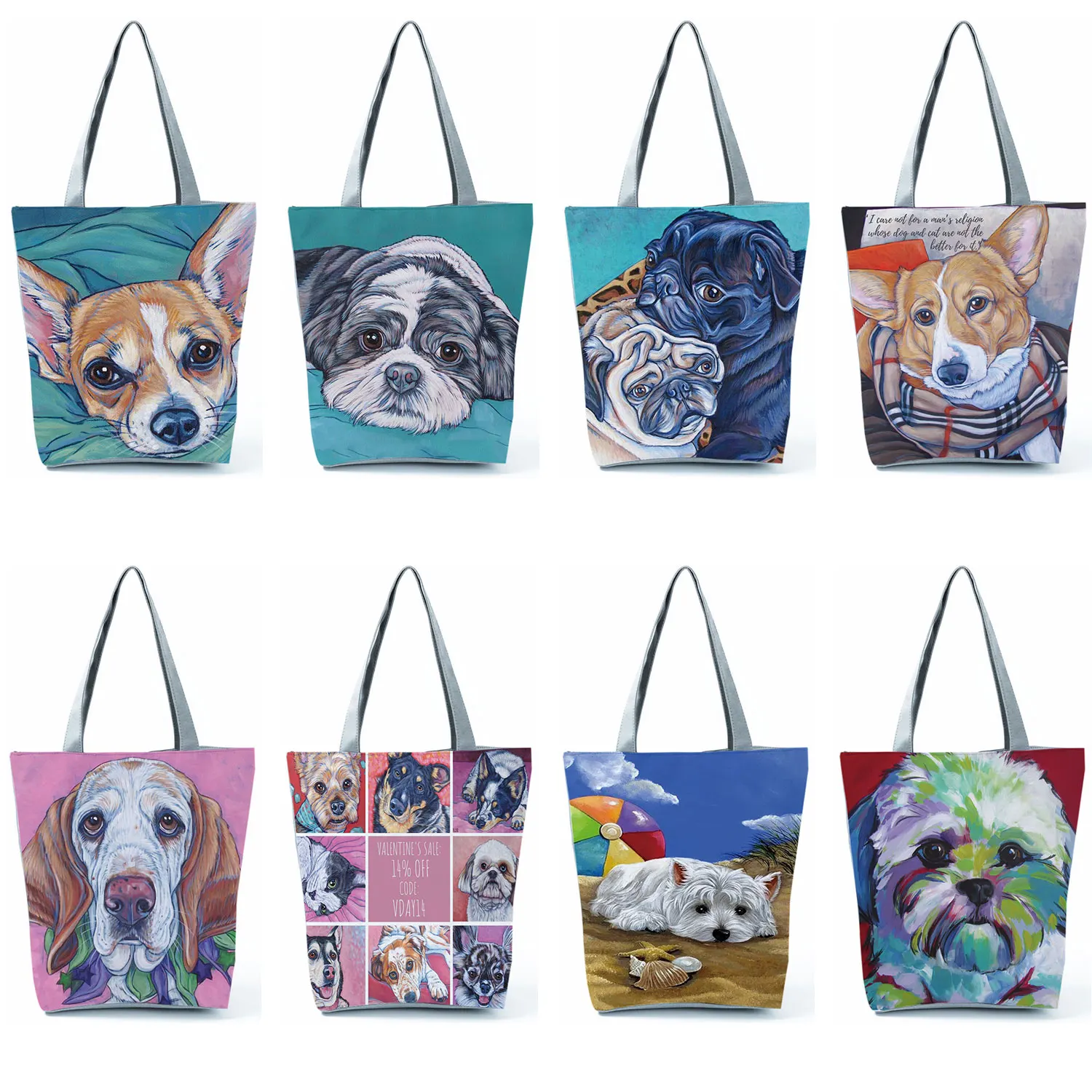 women's bags with lots of pockets Dog Printed Handbag Pug Casual High Capacity Eco Reusable Shopping Bag Women Floral Travel Storage Tote All-Match Custom Pattern mens crossbody bag