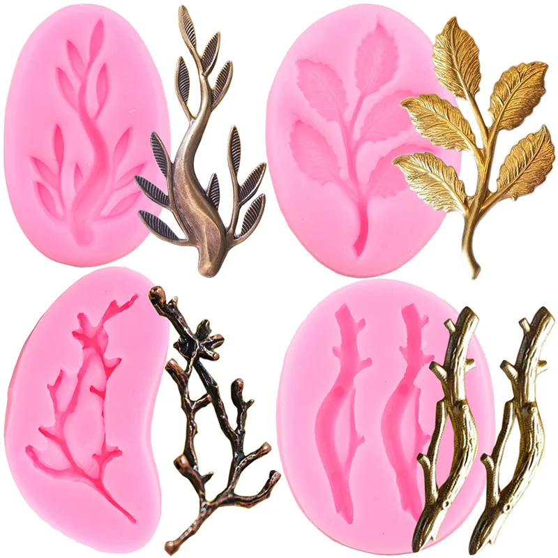 

Tree Branch Twig Silicone Mold Branch Leaves Fondant Molds Cake Decorating Tools Cupcake Topper Chocolate Candy Mould Set Of 4