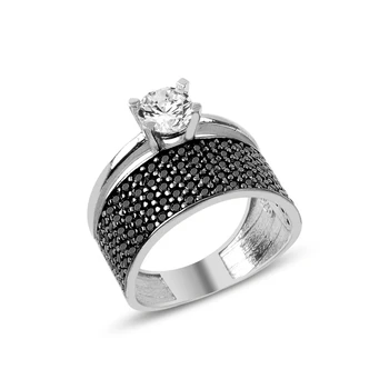 

Silver 925 Sterling Zircon Cubic Zirconia Five Row Half Round Engagement Ring