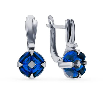 

Silver earrings with sapphires synthetic sunlight sample 925