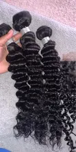 Rosabeauty-mechones de ondas profundas de 28 y 30 pulgadas, cabello humano peruano Remy con cierre de encaje, rizos con agua, 5x5