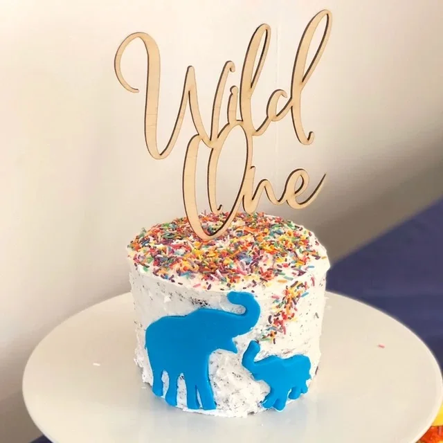 2 Cake Topper Legno Per 1° Compleanno - Decorazione Torta Wild One, Baby Shower, Festa Bambini - Foto 5