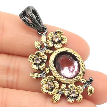 

44x21mm Vintage Jewelry Pendant for Women Created Tourmaline Blue Topaz Gothic Black Gold Color HipHop Punk Hollow