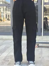 Weekeep-Pantalones vaqueros de cintura alta para mujer, ropa de calle recta para mujer, pantalones cargo de algodón 100% con bolsillos de retazos color azul