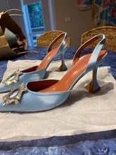 Zapatos de tacón alto con diamantes de imitación para mujer, calzado de seda satinada con punta puntiaguda, sin cordones, para boda, talla grande 41 42