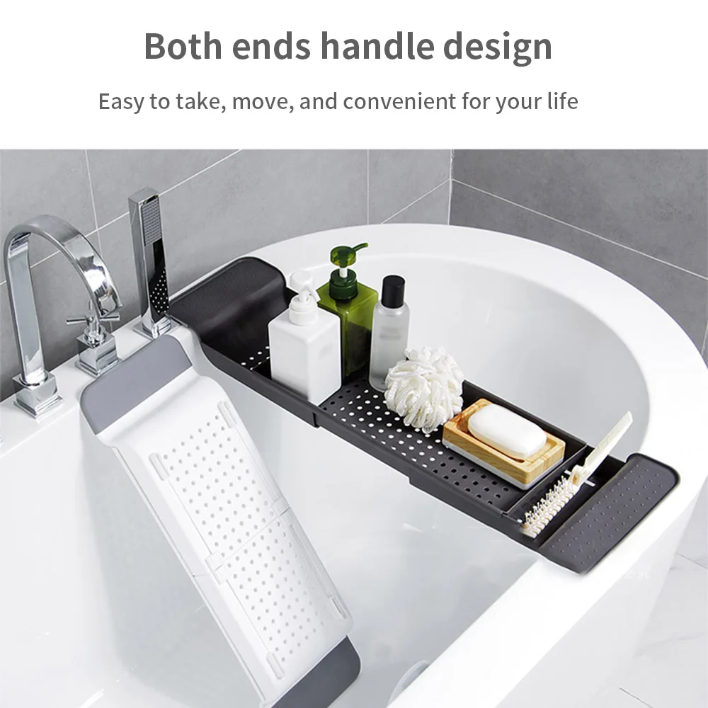 Retractable Bathtub Storage Rack Bathtub Tray Multi-Function Towel Storage Shelf Kitchen Sink Drain Holder Bathroom Organizer
