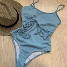 One-Piece Swimsuit Monokini Ribbed Sexy New Women with Waist-Rope Lady V1337 Female