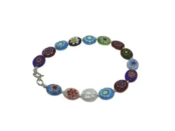 

Silver bracelet oval stones crystals colorful murano.