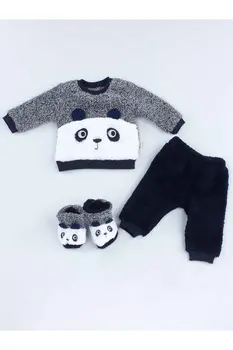 

Navy blue Plush Cute Panda Male Baby Patikli 3 PCs Set