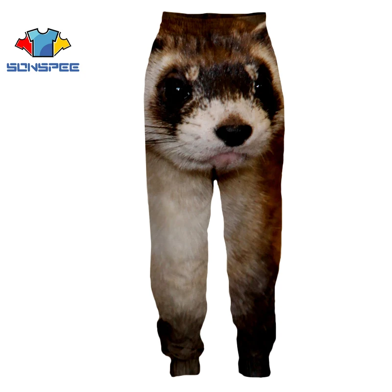 SONSPEE Men's Casual Fashion 3D Printing Animal Cute Ferret Wild Harajuku Sweatpants Hip-hop Ladies Pants Fun Clothing Favorite gym joggers