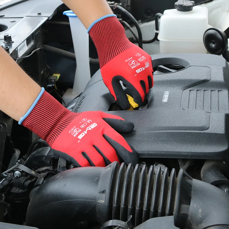 12 пар строительные перчатки GMG красный полиэфирный Корпус Черный нитрил Sandy покрытие рабочие защитные перчатки мужские рабочие перчатки