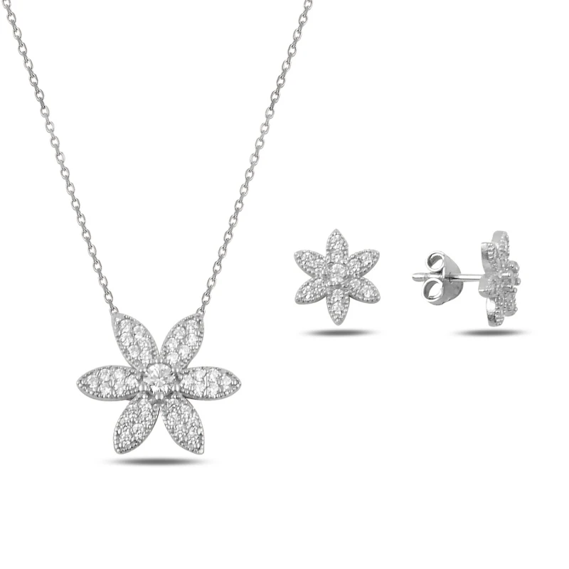 

Silver 925 Sterling Zircon Cubic Zirconia Flower Set