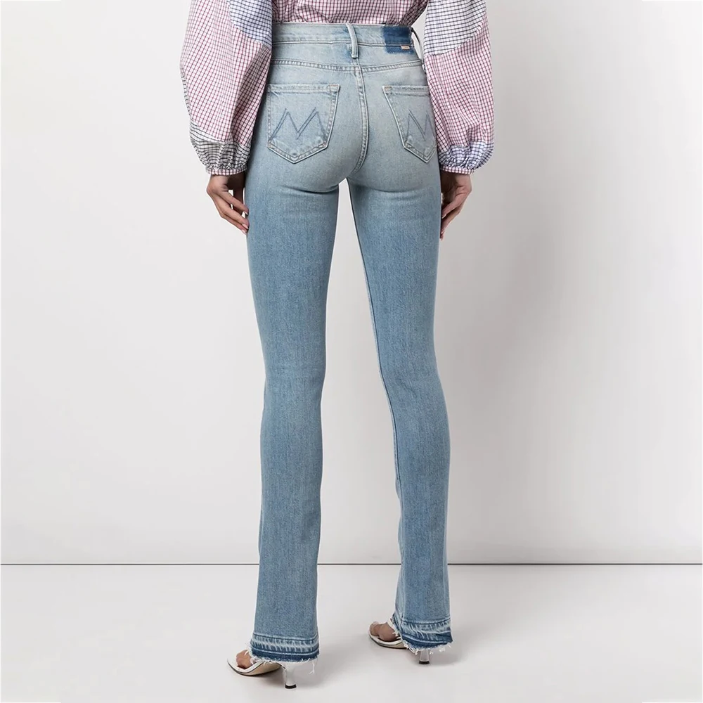 Rowling Mirror Solid Color Buttons Woman Jeans High Waist Pocket Cotton Chlorine Cowboy Trousers Casual Classic Flare Pants 2022 bell bottom jeans