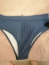 Peachtan-bikinis de cintura alta para mujer, bañador Sexy acanalado liso, traje de baño deportivo para mujer con cuello de pico, bikini a rayas 2021