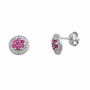 

Sterling silver earrings 925m Rhodium stones ruby color [AA1464]