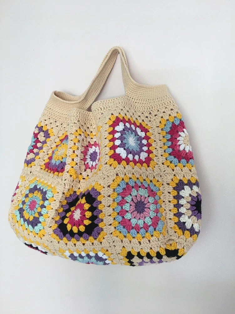 Bolso cuadrado de ganchillo para verano, bolsa de playa hecha a mano, de ganchillo, de hombro, envío gratis|Bolsos de - AliExpress