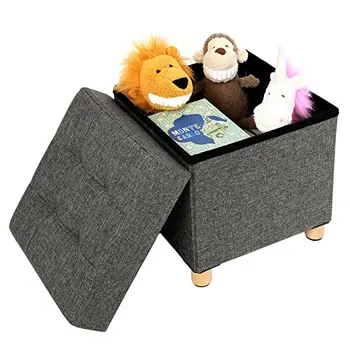 

Ottoman Cube foldable with footrest and footrest with wooden foot and cover, dark gray LSF14GYZ