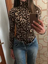 Body de leopardo para mujer, Tops de cuello alto de manga larga, Bodycon, monos ajustados, ropa Sexy para discoteca, otoño 2020