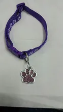 Collar de Gato con estampado de Pata de Gato, campana, Collar de cinta de nailon ajustable para gatos, perros pequeños, correa para el cuello, perrito, 1,0 cm, 19-32cm