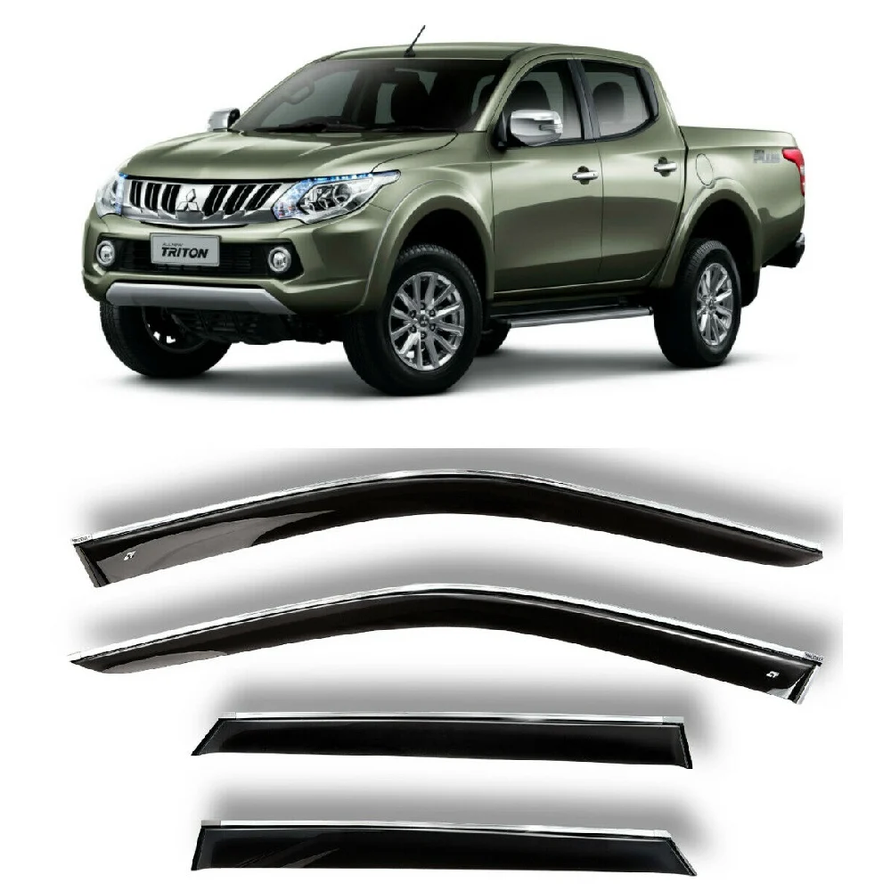 Дефлекторы окон хром полоска молдинг Cobra Tuning M44515CR на авто Mitsubishi Triton 2015- н.в