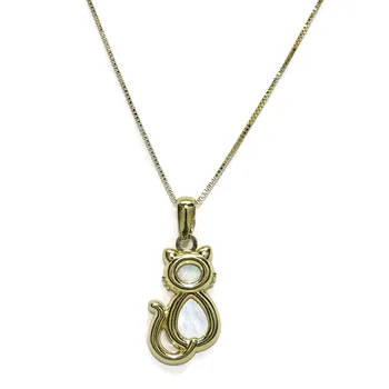 

Colgante de Oro Amarillo de 18k con Forma de Gato con Interior de nácar, de diámetro y Cadena Veneciana de 45cm