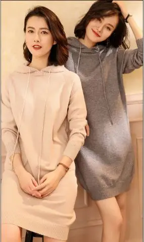

Obrix Sporty Sweet Spring Autumn Female Dress Hooded Full Sleeve Short Mini Dress Loose Long Hoodie For Women