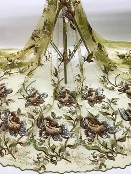 

Best Quality French Colorful Sequins Lace Fabric African Sequins French Net Tulle Materials Embroidery Sequins For Wedding Dress