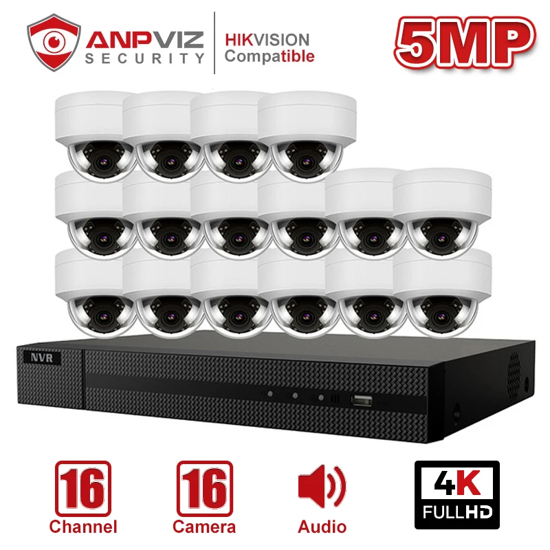 - Anpviz 16CH 4K NVR 5MP Dome Audio4X Optical POE IP Camera Kit HomeOutdoor Security Systems CCTV Video Surveillance NVR Kit