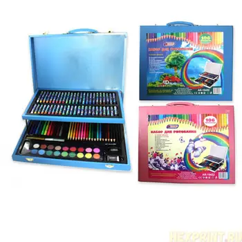 

Creative drawing set 106 items in a wooden suitcase (color-blue)