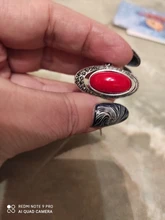 Kinel-anillo rojo de boda étnico para mujer, sortija tibetano Retro de plata, mosaico de cristal negro, joyería Vintage 2020