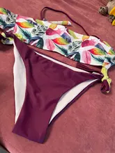 Two-Piece Suit Bikini-Set Beachwear Tube-Top Swimwear Women Bathing Print Plus-Size Floral