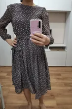 Women Summer Spring-Dress Vestidos A-Line Long-Sleeve Dot Print Midi Chiffon S.FLAVOR