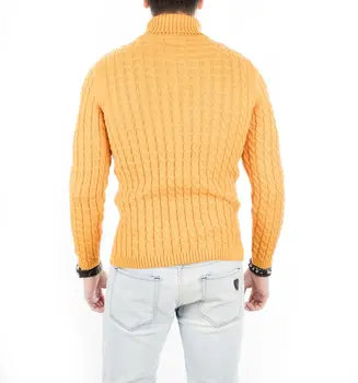 

DeepSEA Ochre Thick Mesh Pattern Slim Fit Turtleneck Sweater 1808116