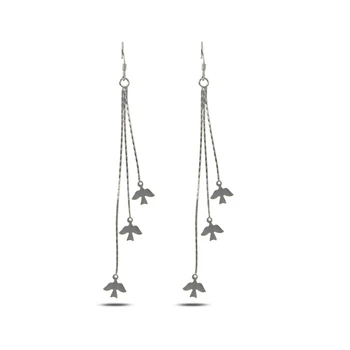 

KUTAYDAN Dangle With Matt Pattern Bird Earrings 925 Sterling Silver