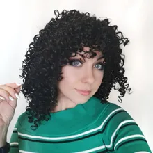 NNZES-peluca Afro rizada para mujeres negras, pelo largo sintético con flequillo, color negro y gris, 14 pulgadas