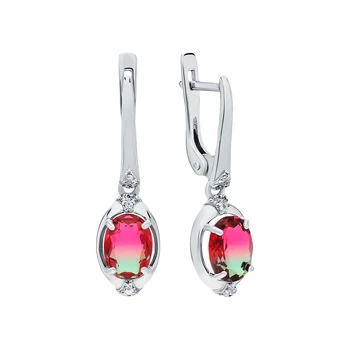 

Silver earrings with cubic zirconia and quartz synthetic sunlight sample 925