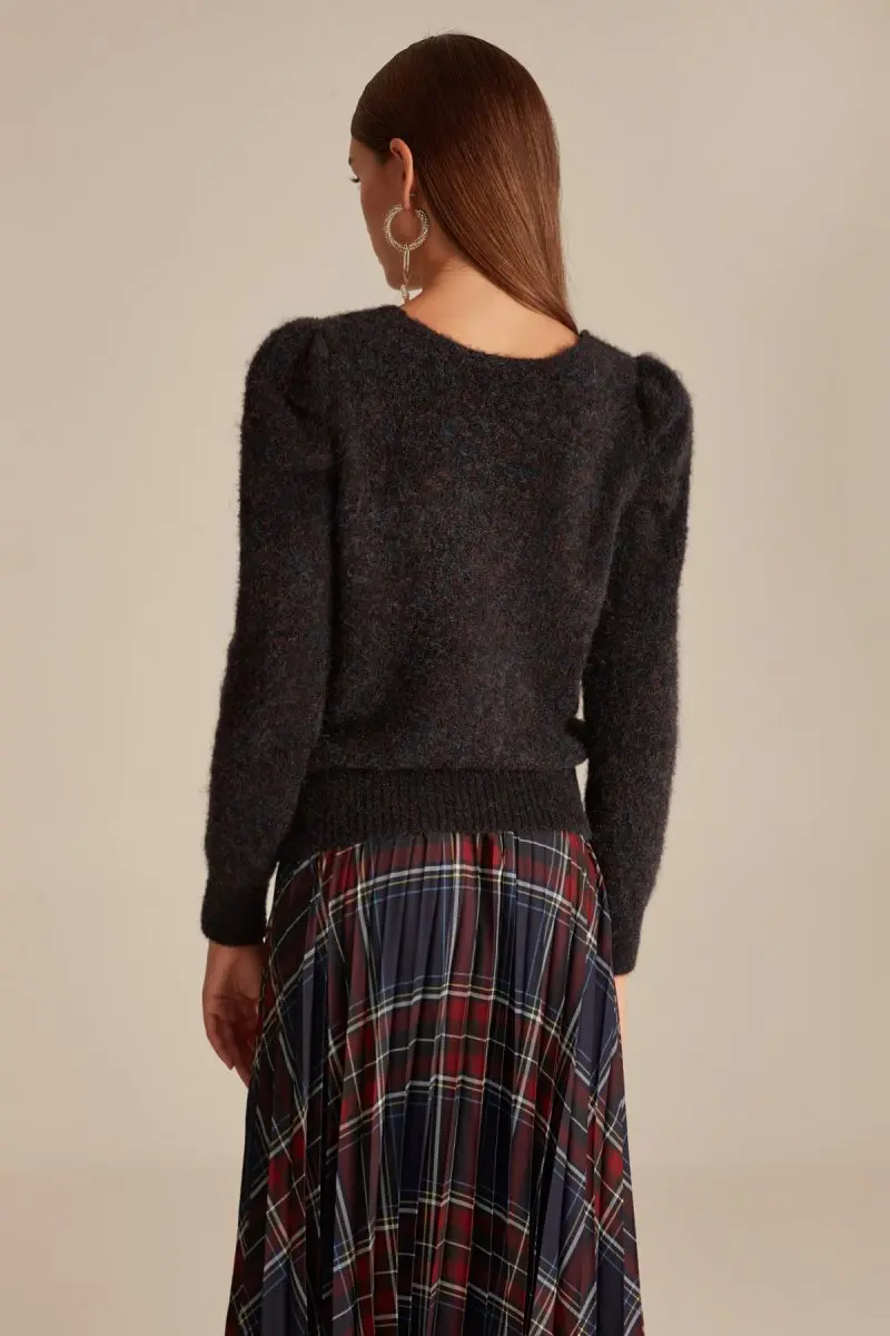 Joinus вязаный джемпер с овальным вырезом и пышными рукавами для женщин темно