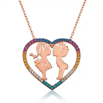 

KUTAYDAN 925 Sterling Silver Two Love Heart Lady Necklace