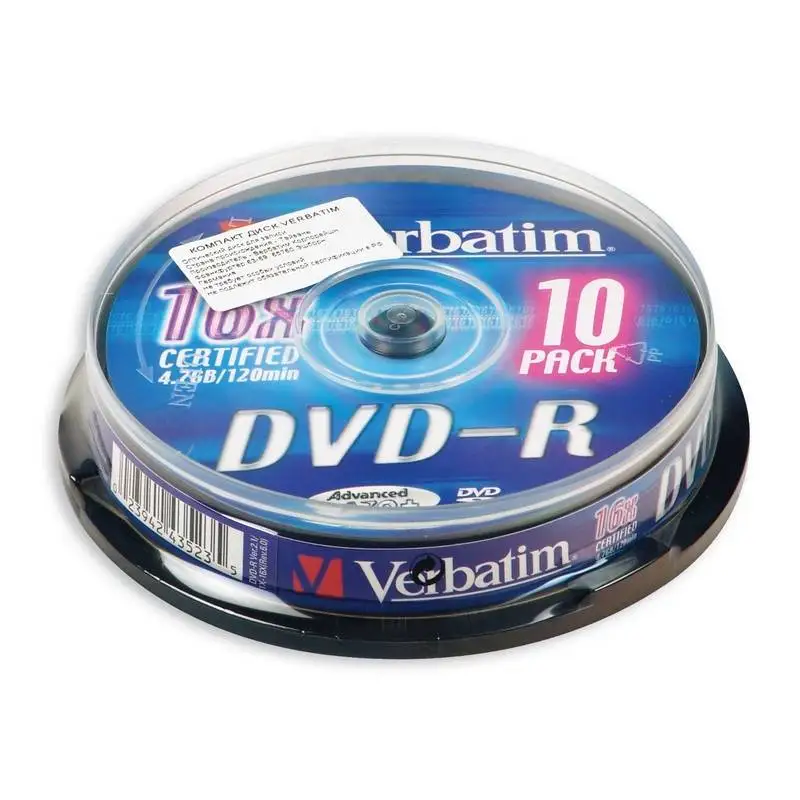 Диск DVD-R Verbatim 4 7 GB 16x (10 штук в уп) 43523 75750 | Компьютеры и офис