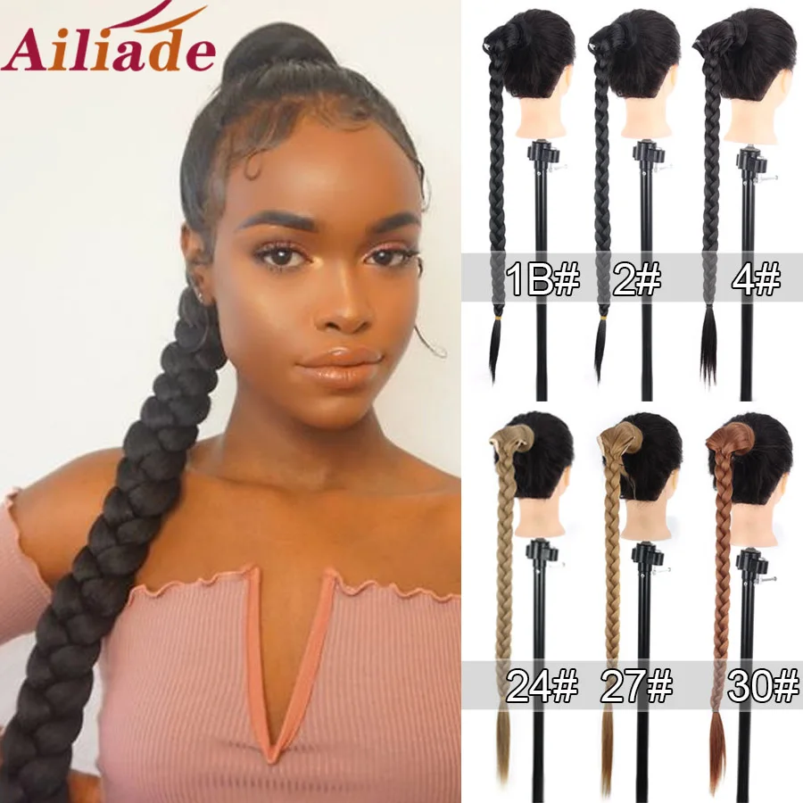 

AILIADE Synthetic Long Braided Ponytail Hair Extensions Heat Resistant Hair 75cm 27Inch Wrap Around Pony Hairpiece for Women