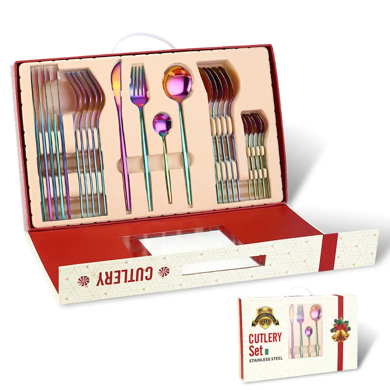 

24 Piece Stainless Steel Cutlery Flatware Place Setting Tableware Set Dinner Knives Spoons Forks Teaspoons Kitchen Utensils Gift