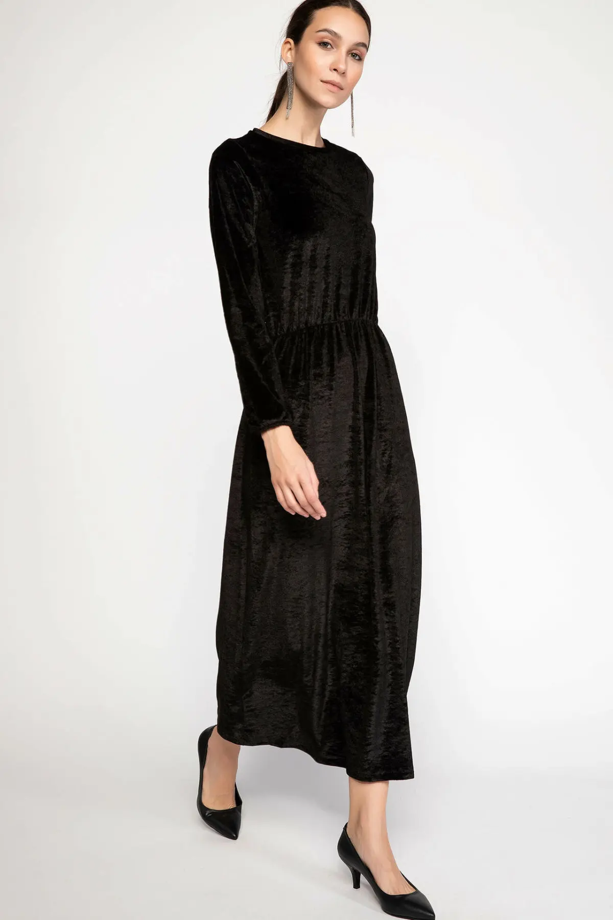 Дефакто Женская трикотажная Dress-H7010AZ17WN с длинным рукавом | одежда