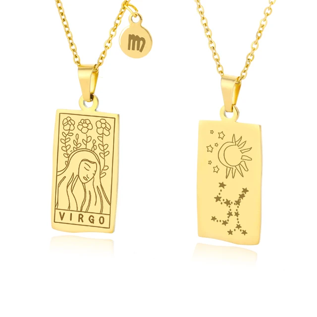 Vintage Zodiac Necklace For Women Gold Stainless Steel Constellation Aquarius Pisces Leo Chain Choker Necklace Goth Jewelry Gift Virgo