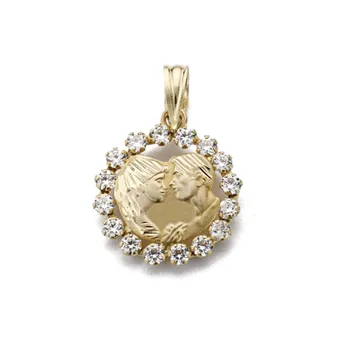 

18k gold pendant couple lovers' 16mm. Openwork carving fence zircons