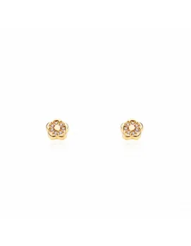 

Baby earrings or Girl Yellow Gold Flower with Zircons (9kts)