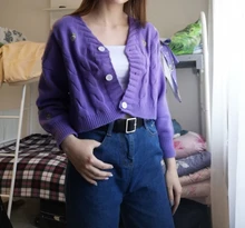 Suéter suelto de punto para mujer, cárdigan de manga farol con cuello en V, bordado Floral, Harajuku para mujer, primavera y otoño