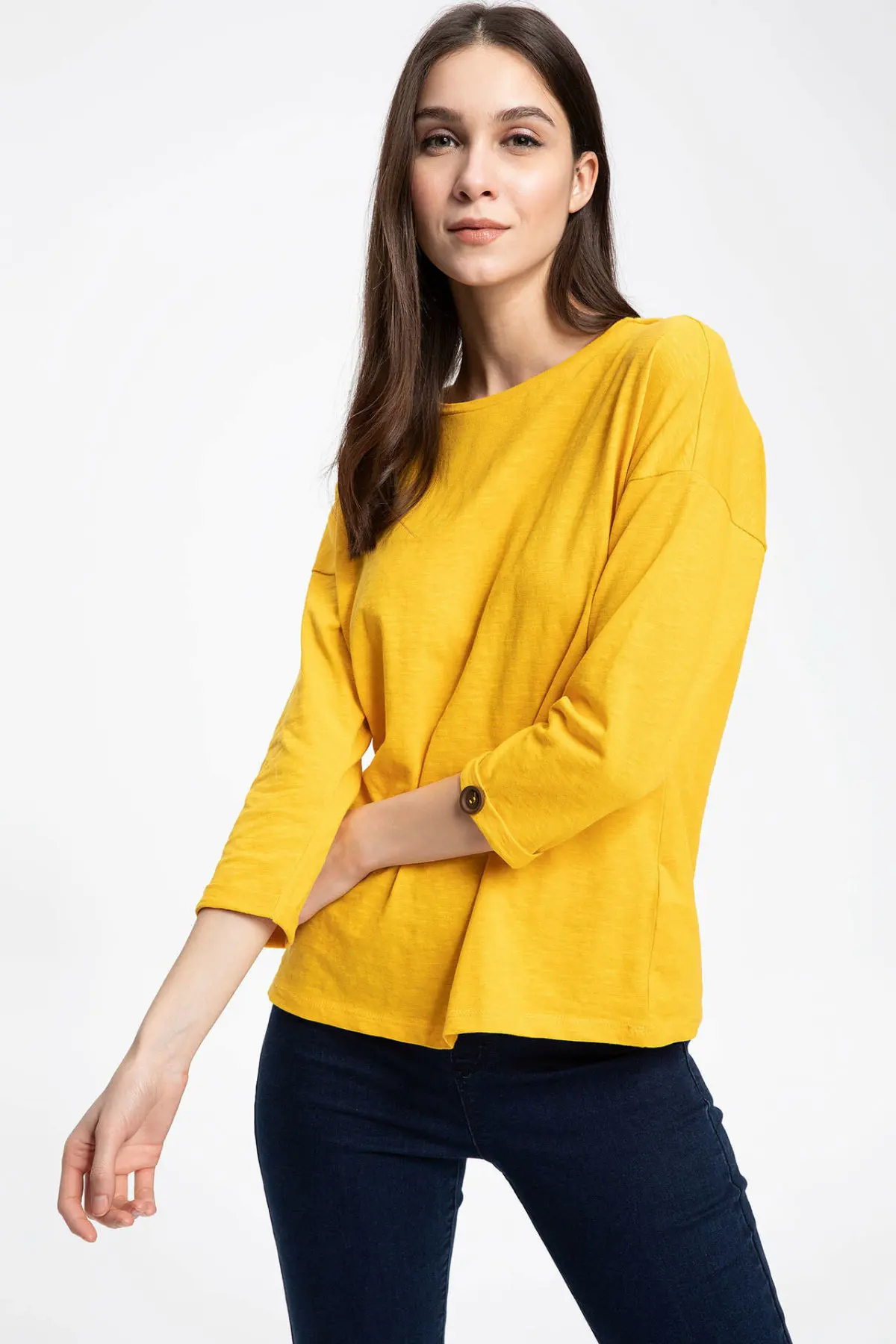 

DeFacto Woman Casual Three Quarter Sleeve Top Tees Women Cotton T-Shirts Autumn Long Sleeve T-Shirt-K8828AZ18CW