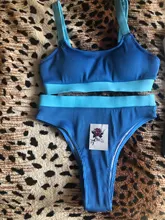 Riseado-Conjunto de Bikinis con aumento para mujer, bañador Sexy de cintura alta, traje de baño de retales, trajes de baño acanalados, ropa de playa para verano 2021