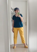 Pantalones harén de algodón para mujer, pantalón vaquero informal combinado con cintura elástica, de talla grande, amarillo y blanco, D321, novedad de verano